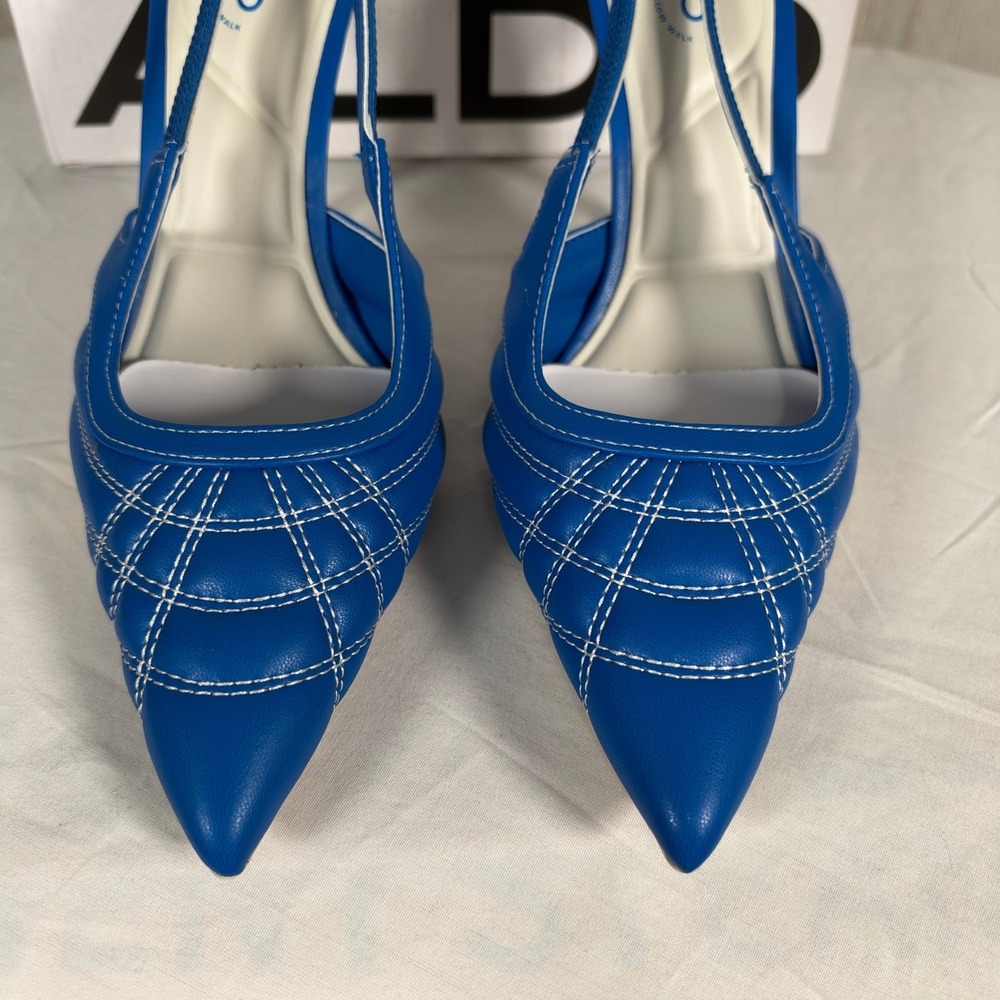 Aldo Heel 5 Blue Striker Slingback Quilted Stiletto Pointed Toe 4" Pillow Walk - Picture 3 of 9